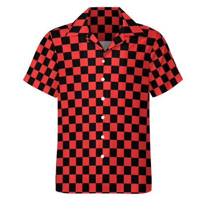 Camisa Cuello Cubano | Tablero de ajedrez rojo y negro