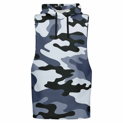 Blue Camouflage Sleeveless Hoodie For Men