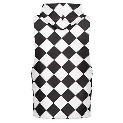 Sleeveless Hoodie For Men | Black & White Diamond