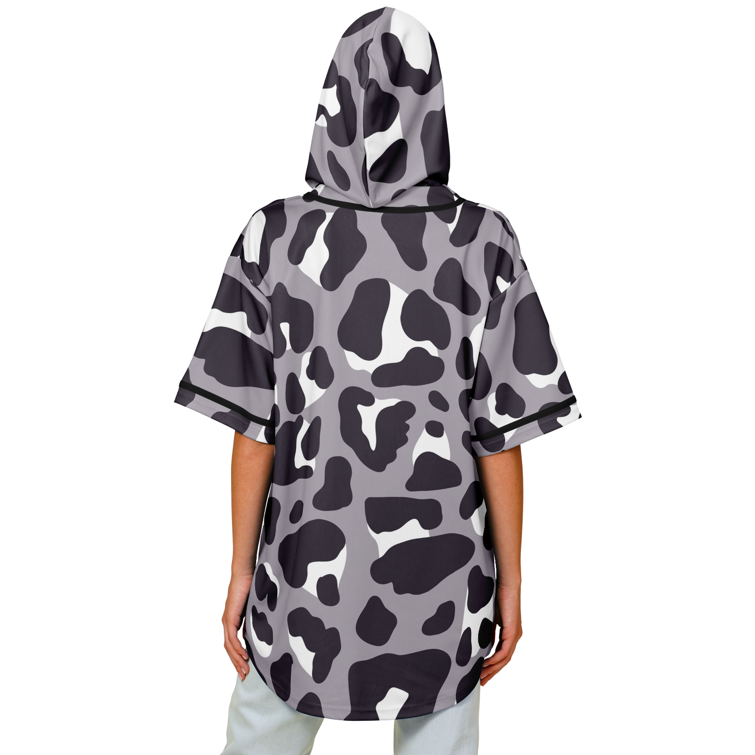 Hooded Baseball Jersey | Monochrome Leopard