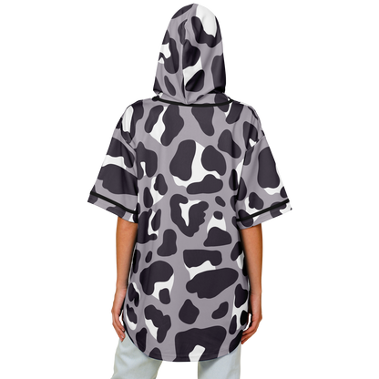 Hooded Baseball Jersey | Monochrome Leopard