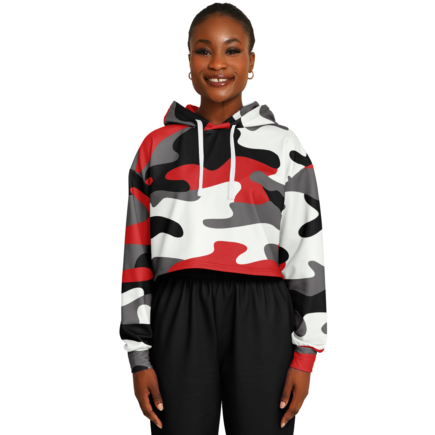 Red Black & White Camo Cropped Hoodie