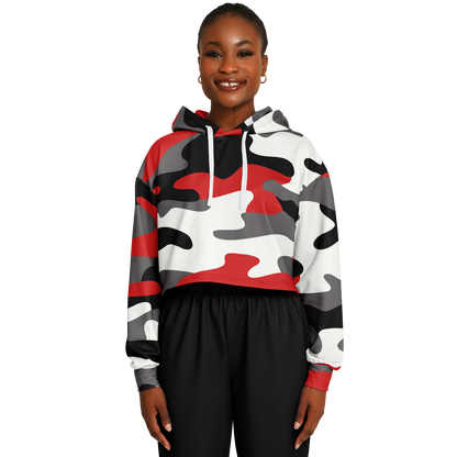 Red Black & White Camo Cropped Hoodie