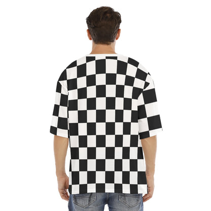 Drop Shoulder Oversized T-shirt | Black & White Chess Board