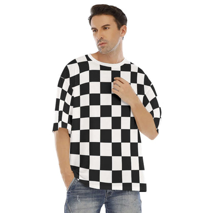 Drop Shoulder Oversized T-shirt | Black & White Chess Board