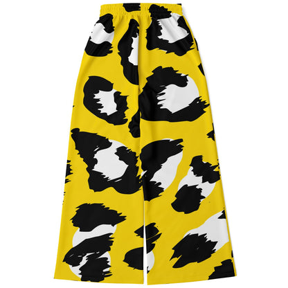 Black & Yellow Leopard Wide Leg Pants For Women | HD Print