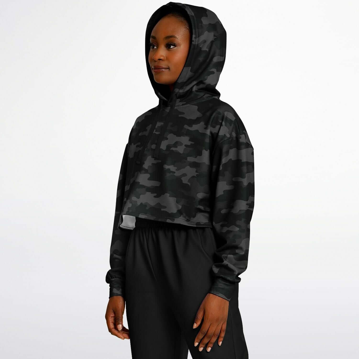 Military Black Camo Cropped Hoodie