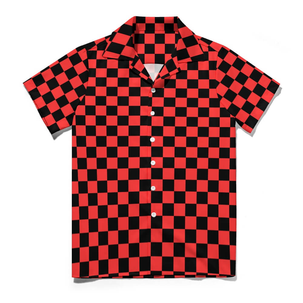 Camisa Cuello Cubano | Tablero de ajedrez rojo y negro