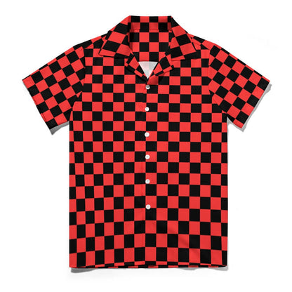 Cuban Collar Shirt | Red & Black Chessboard