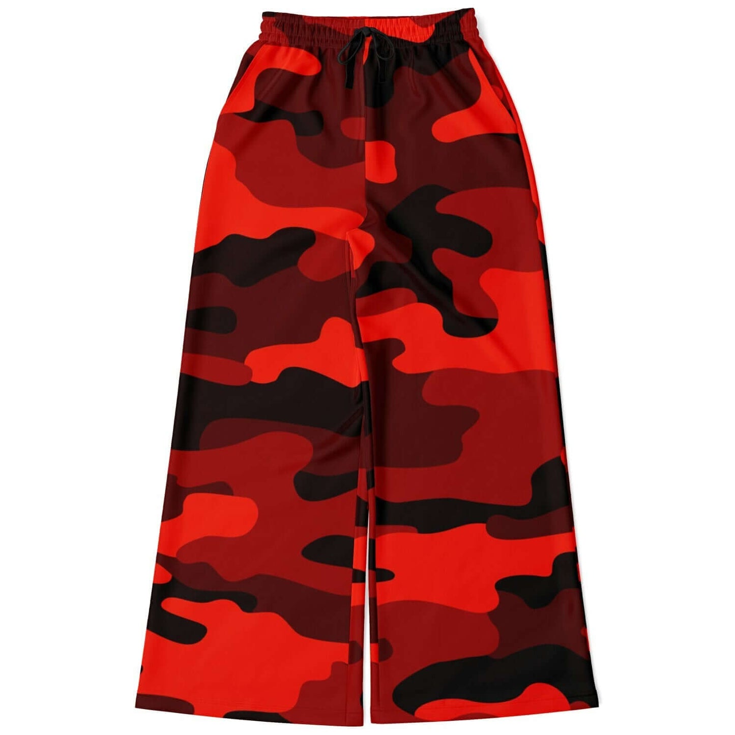 Scarlet Red & Black Camo Wide Leg Pants For Women