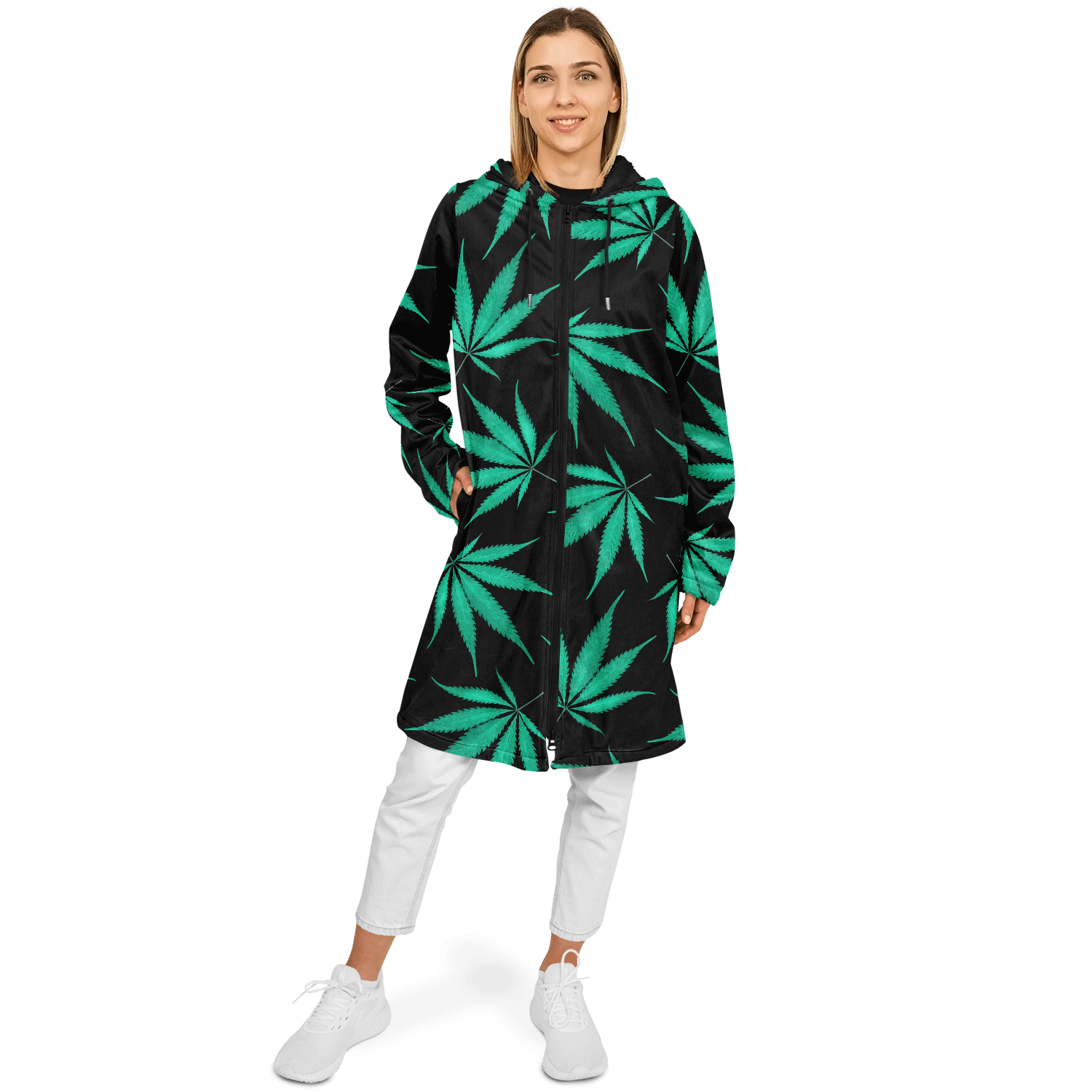 Ganja Cloak | Green Cannabis Leaves on a Black Background