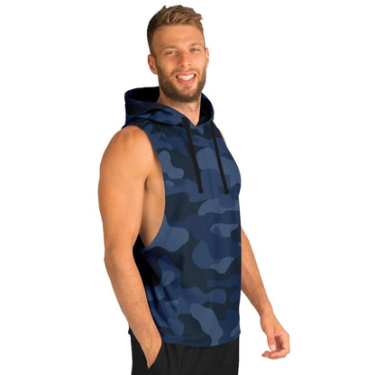 Deep Blue Camouflage Sleeveless Hoodie