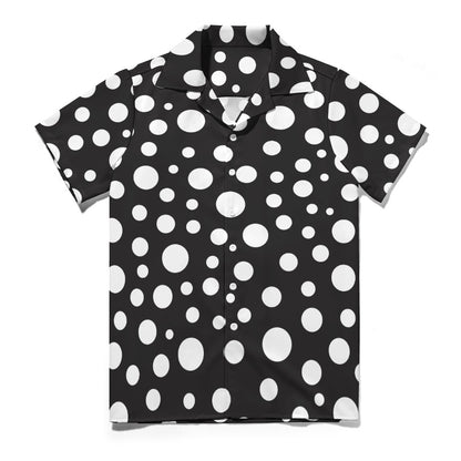 Polka Dot White & Black Cuban Collar Shirt