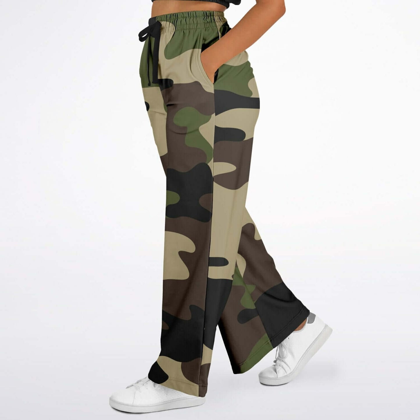 Camo Wide Leg Pants For Women | Olive Green & Brown