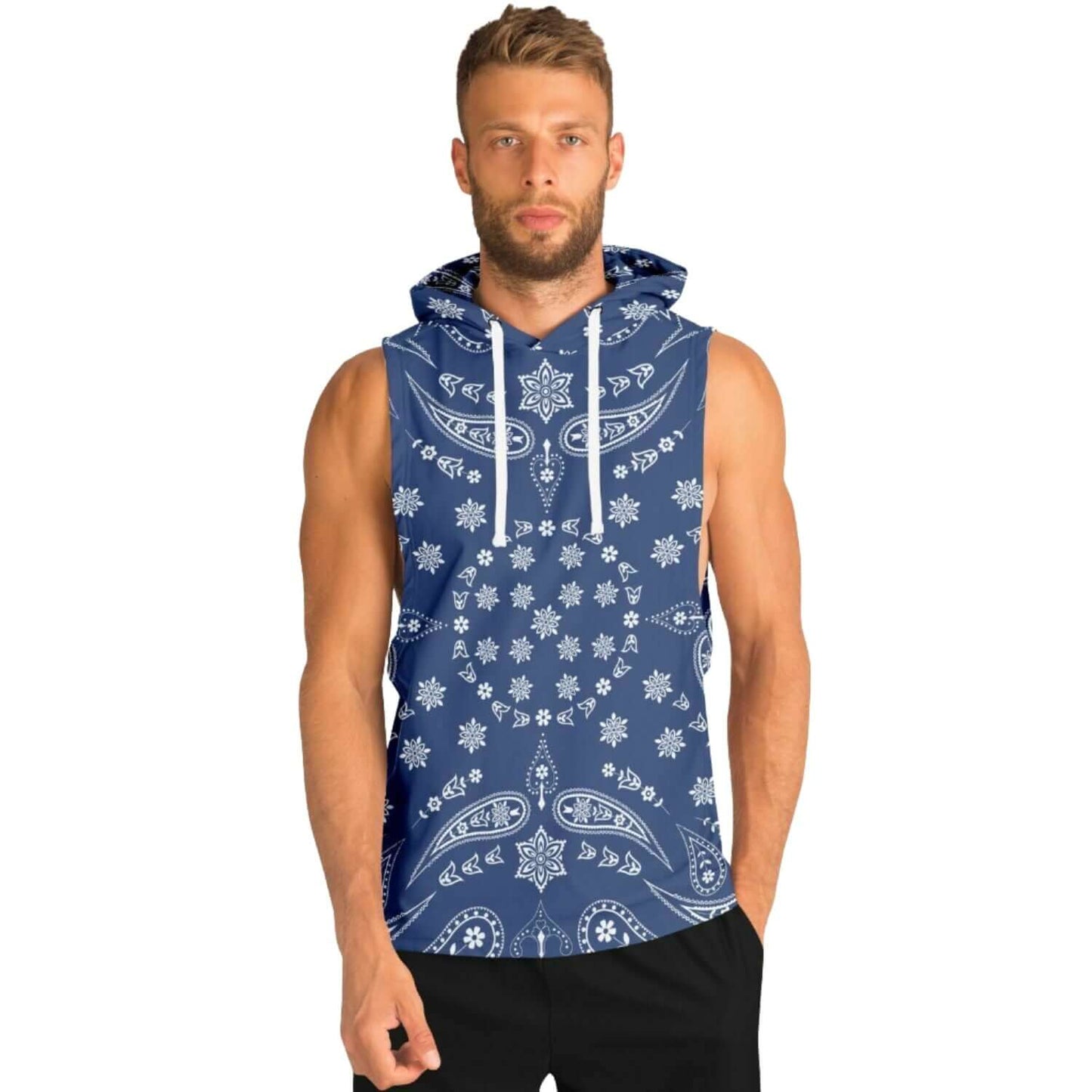 Nile Blue Bandana Sleeveless Hoodie For Men