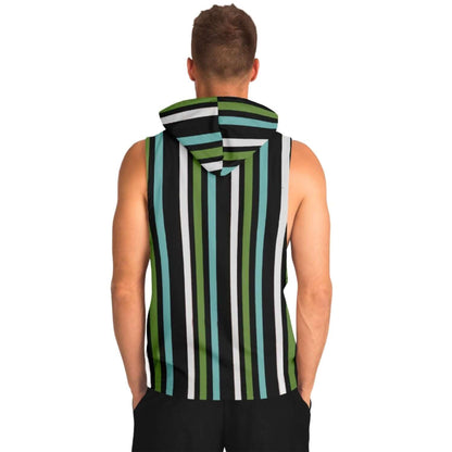 Sleeveless Hoodie For Men | Green White Lines