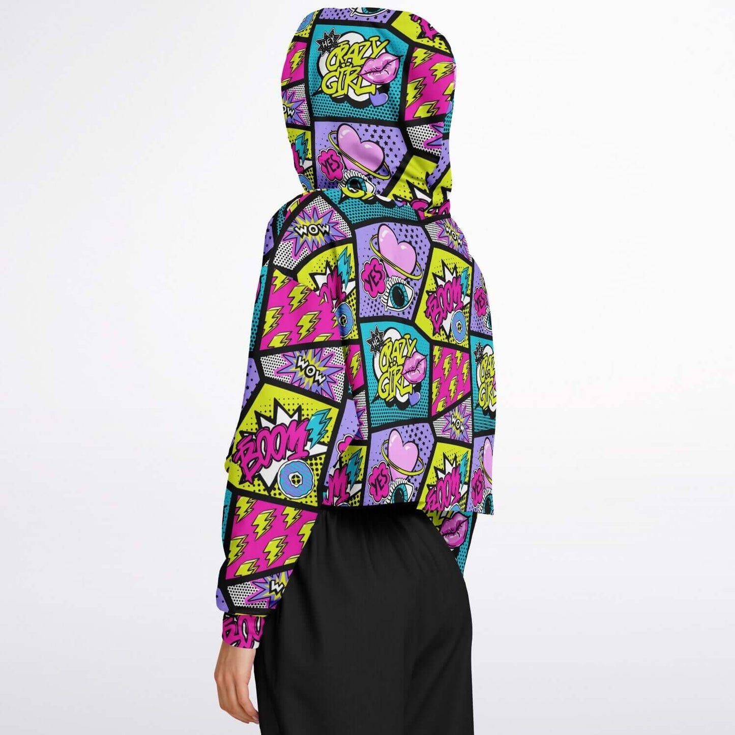 Cropped Hoodie | Pink Blue Yellow Pop Art Craziness