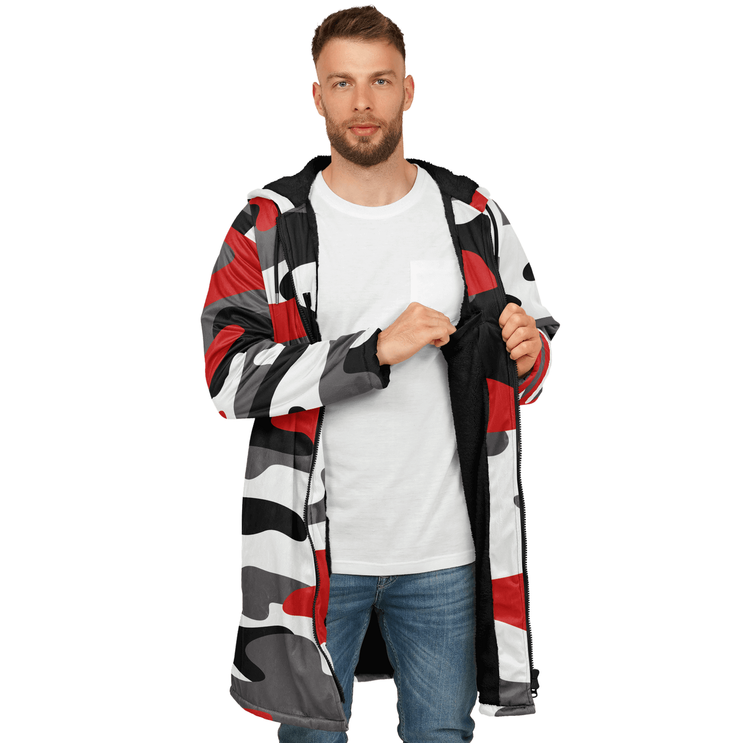 Red Black & White Camo Cloak With a Zipper