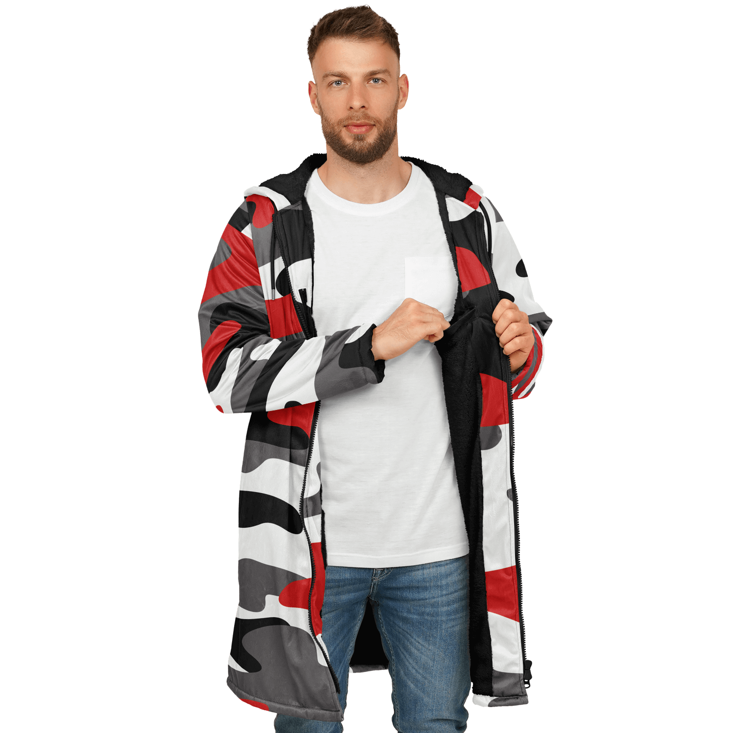 Red Black & White Camo Cloak With a Zipper