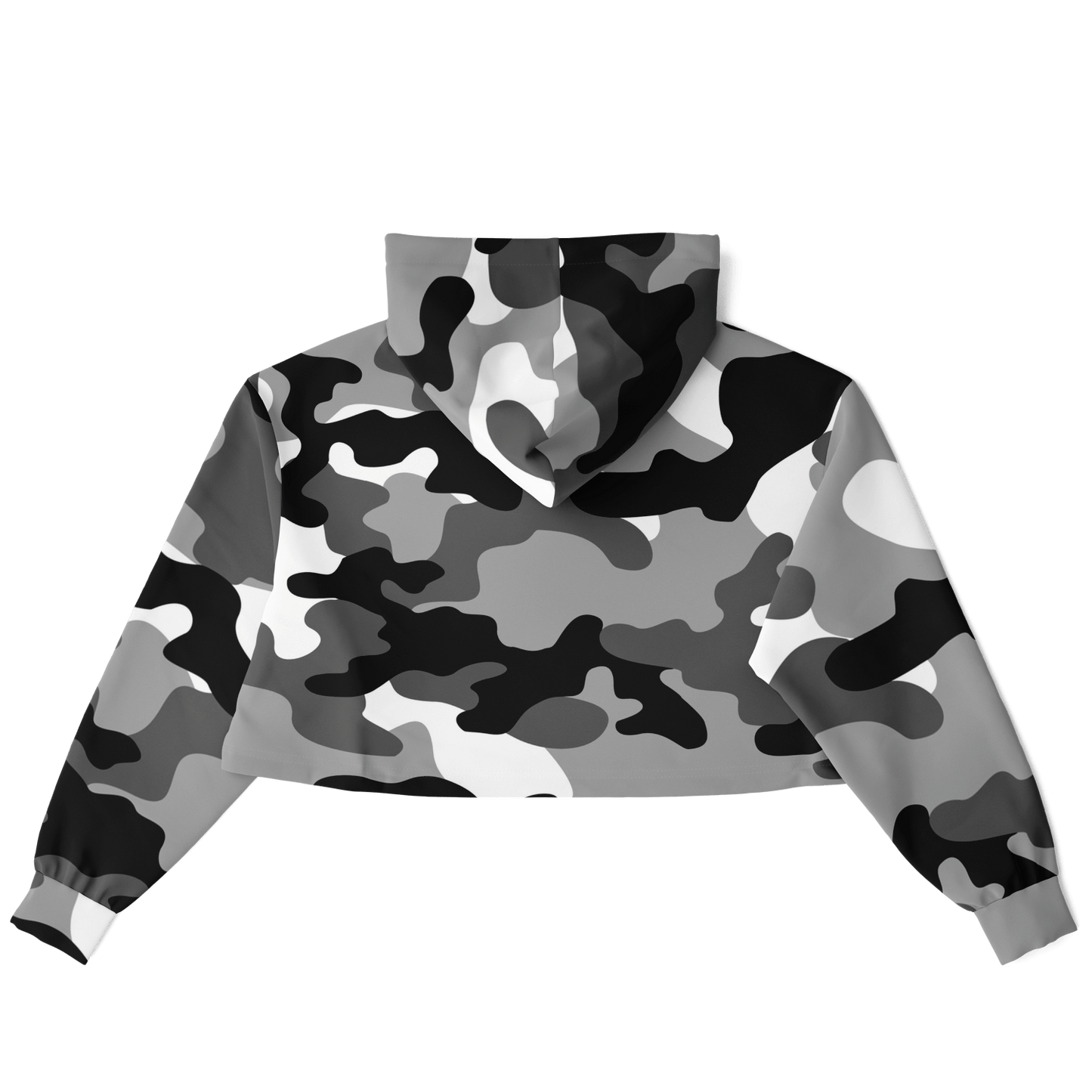 Gray Black & White Camo Cropped Hoodie For Women