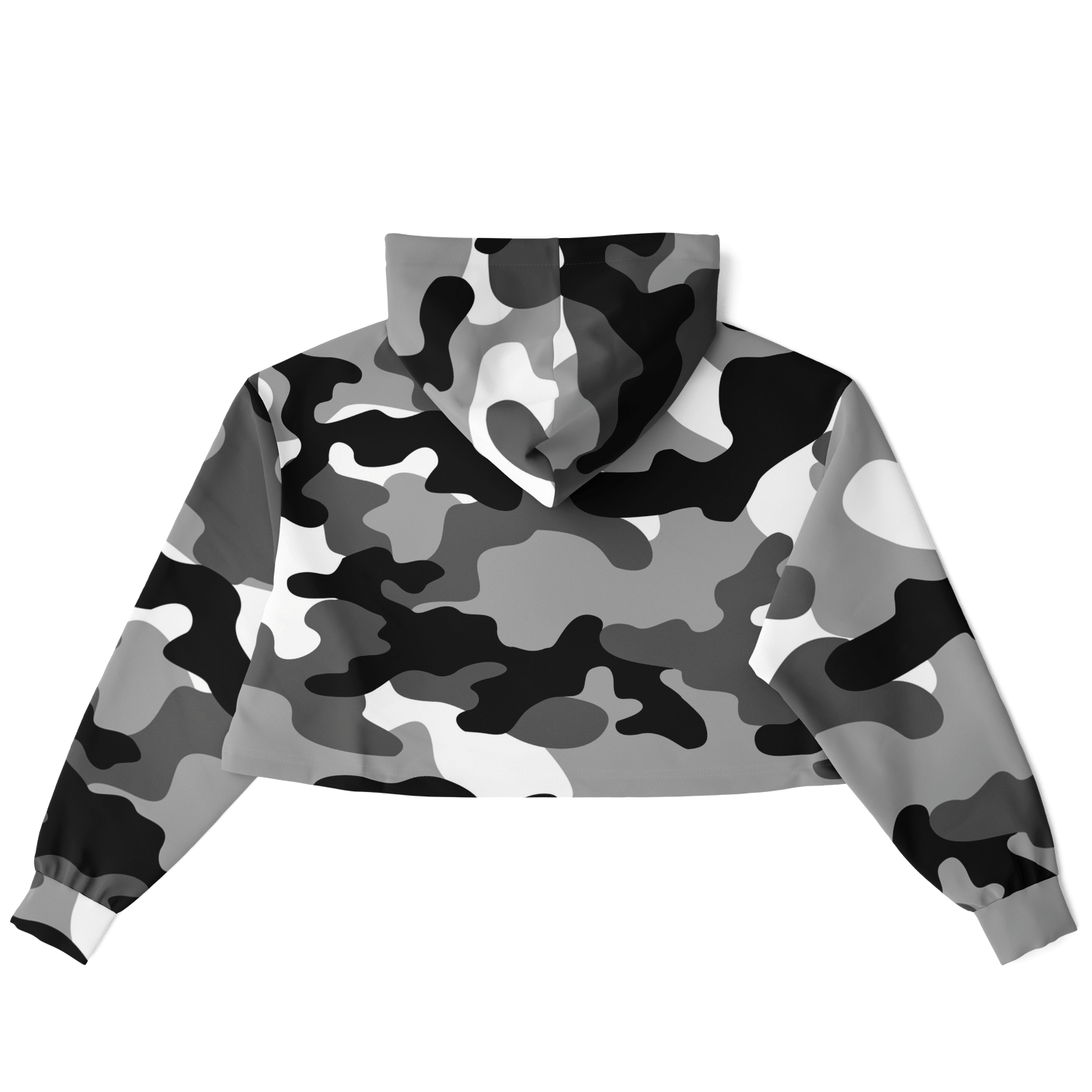 Gray Black & White Camo Cropped Hoodie For Women