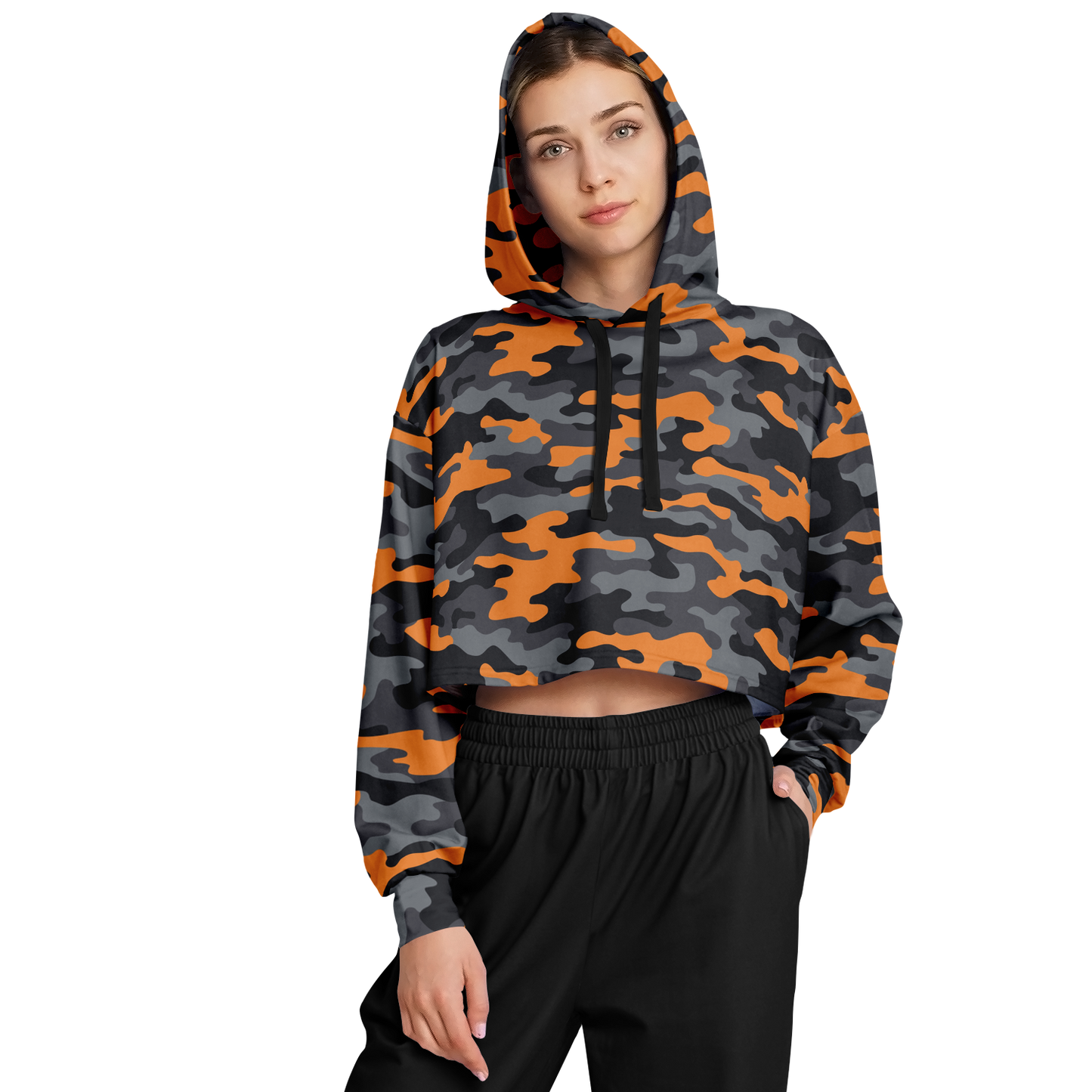 Cropped Hoodie | Military Orange, Gray & Black