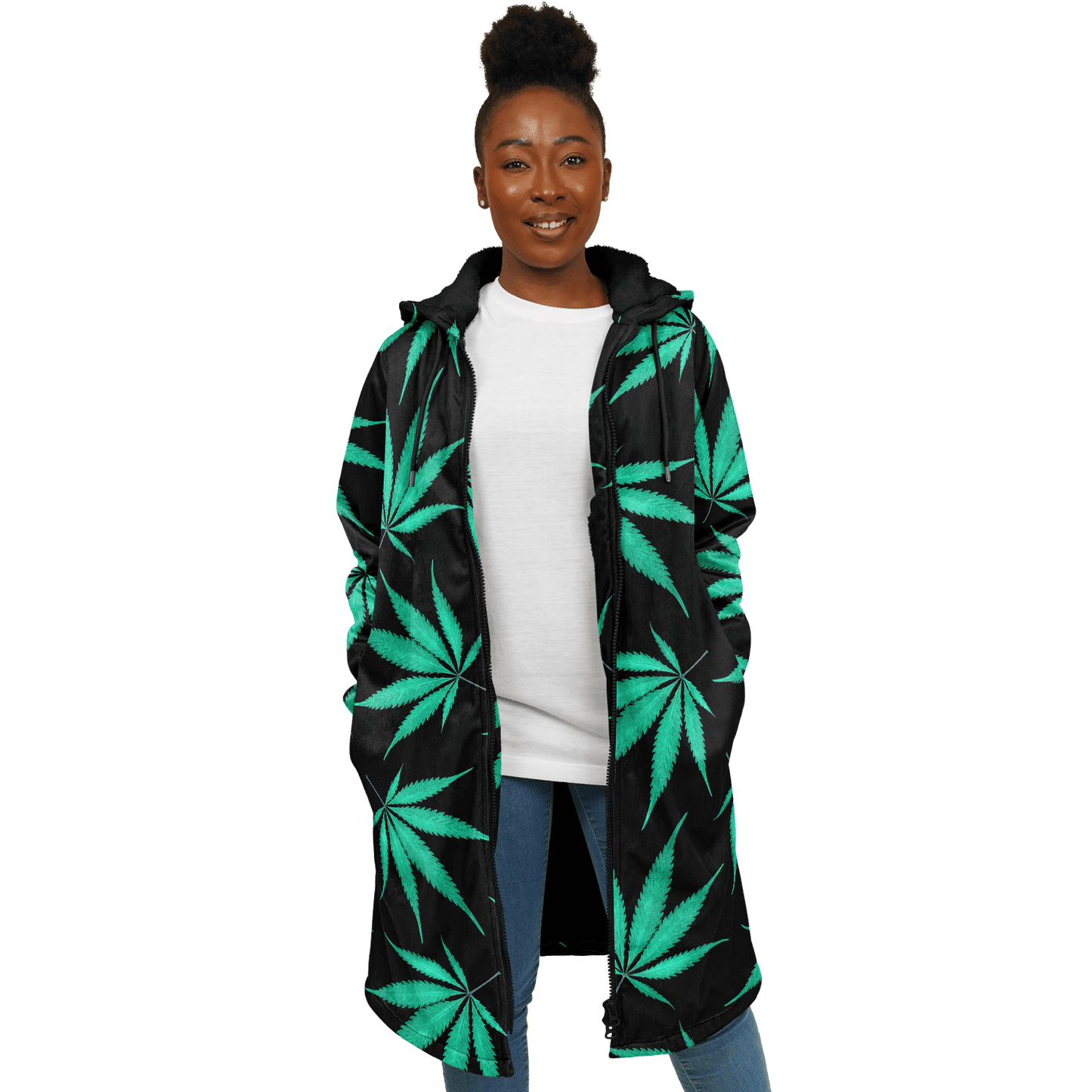 Ganja Cloak | Green Cannabis Leaves on a Black Background