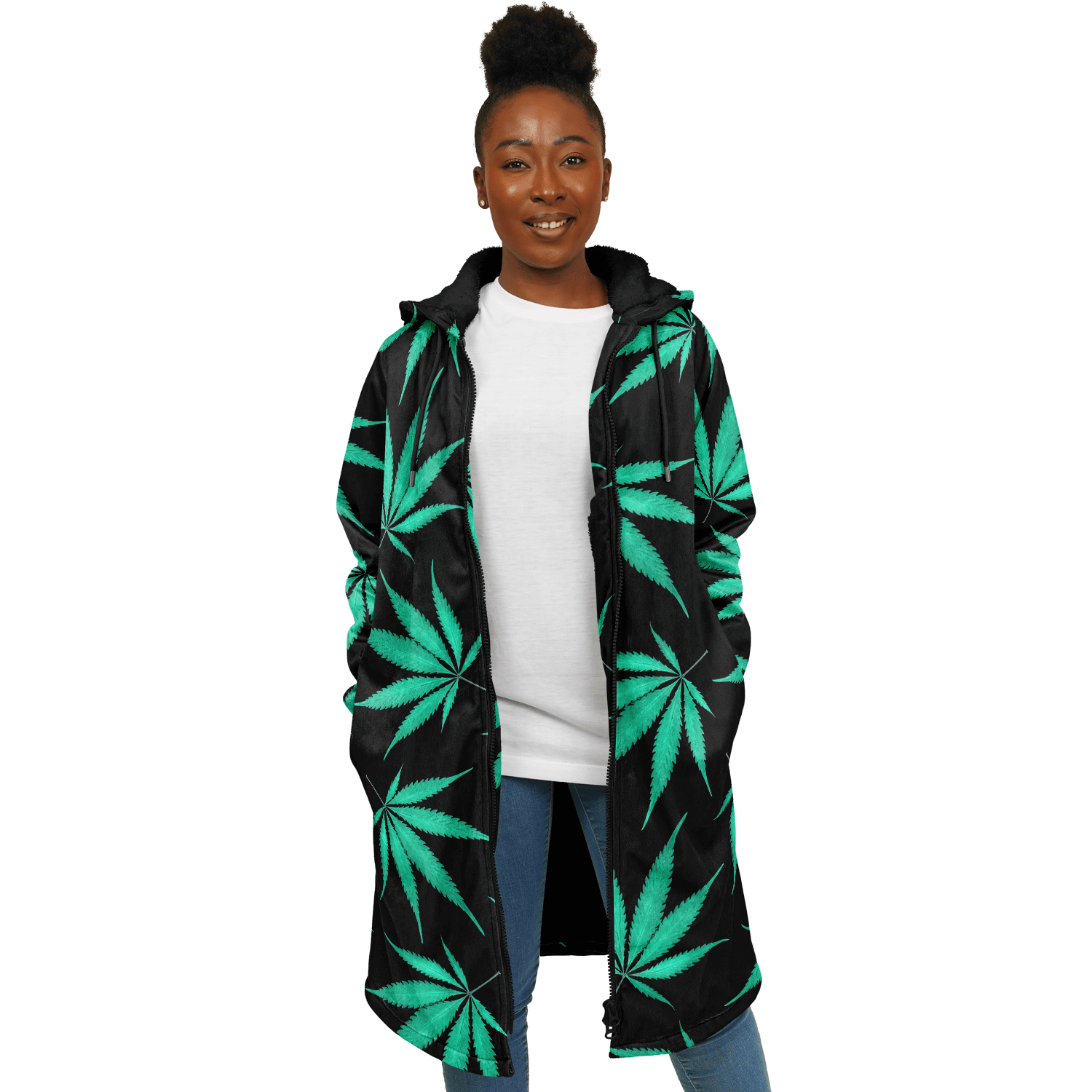 Ganja Cloak | Green Cannabis Leaves on a Black Background