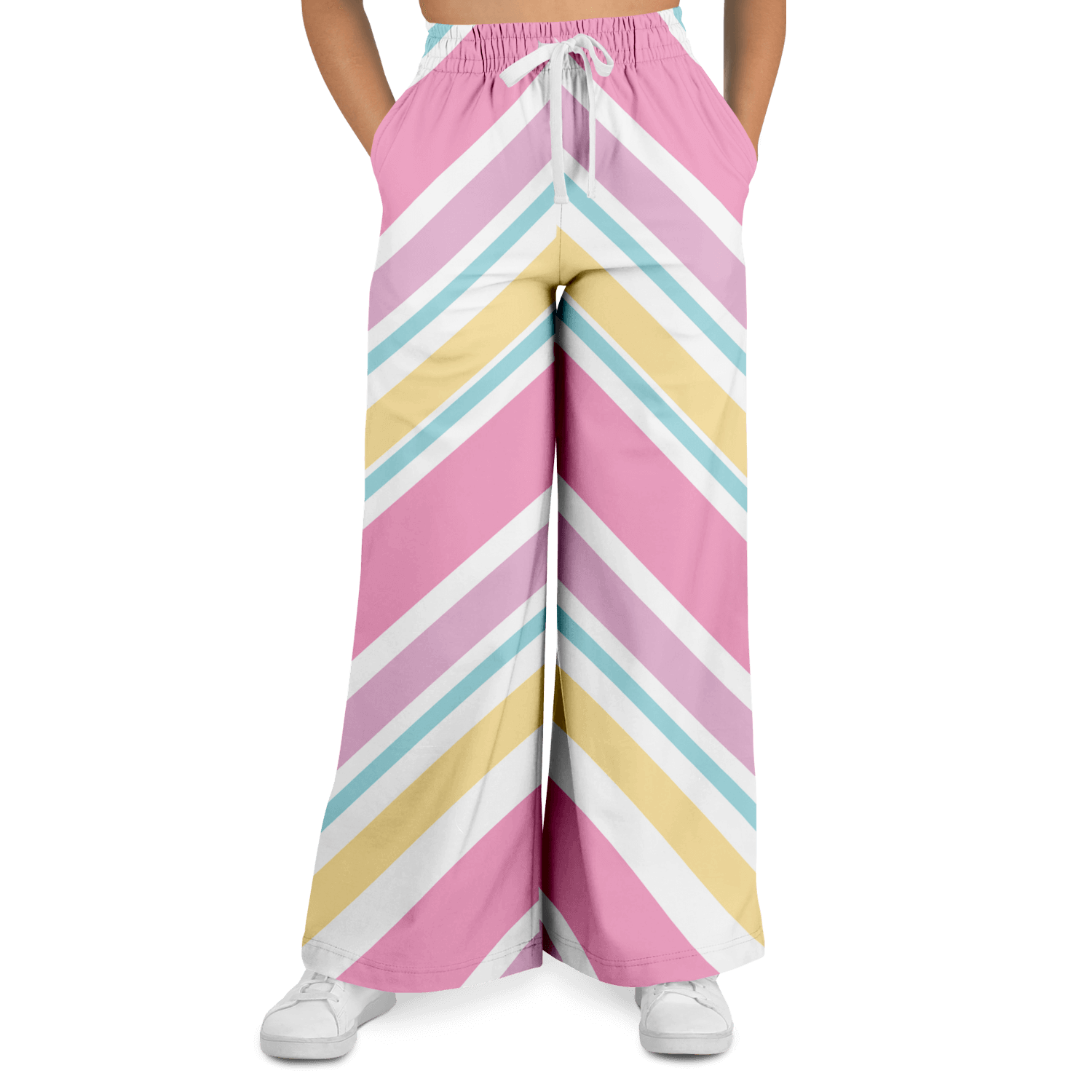 Women's Wide Leg Pants | Pink Yellow White Pastel Rainbow