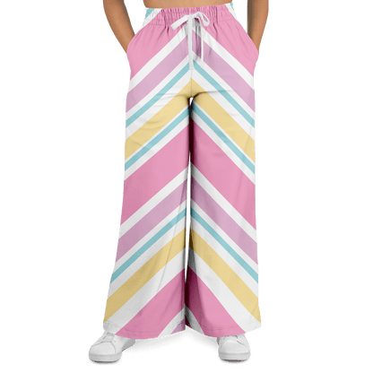 Women's Wide Leg Pants | Pink Yellow White Pastel Rainbow