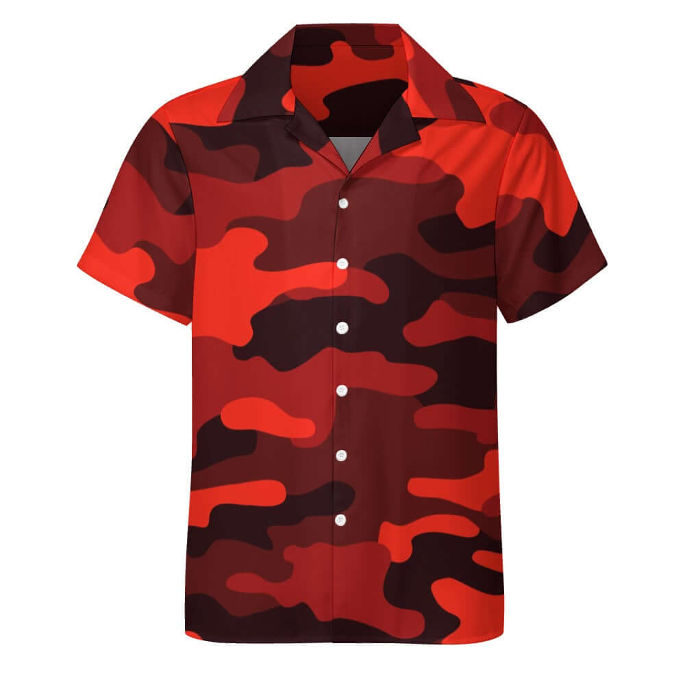 Scarlet Red & Black Camouflage Cuban Collar Shirt