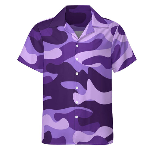 Purple Grape & Mauve Camouflage Cuban Collar Shirt