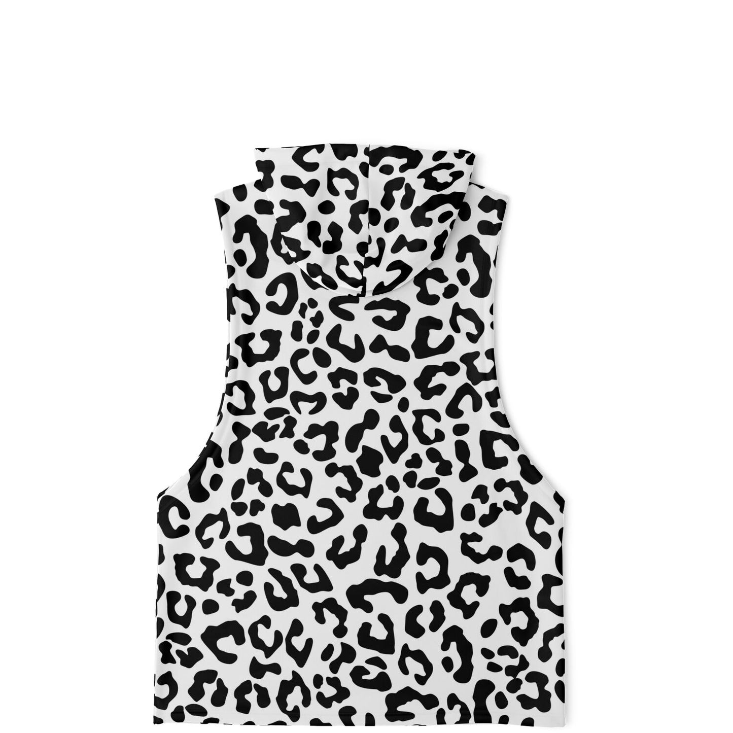 Black & White Leopard Sleeveless Hoodie For Men