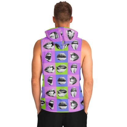 Blue Sleeveless Hoodie | Open Mouth Pop Art