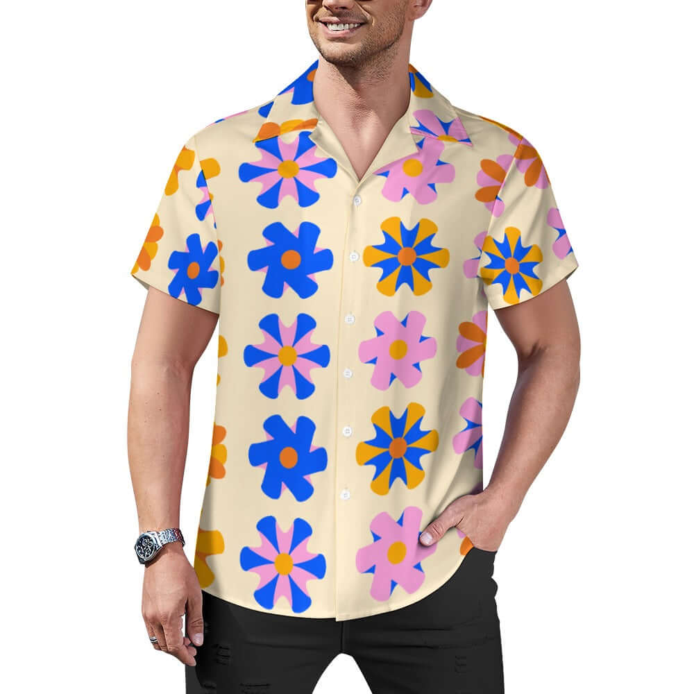 Colorful Flowers Cuban Collar Shirt