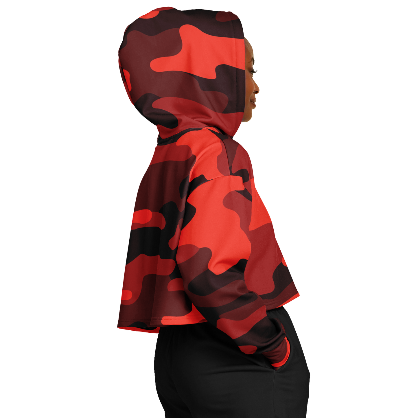 Red Camo Cropped Hoodie For Women