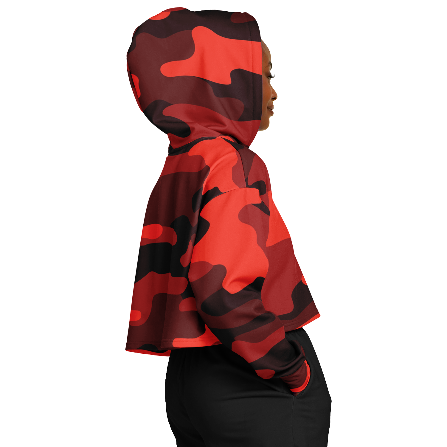 Red Camo Cropped Hoodie For Women