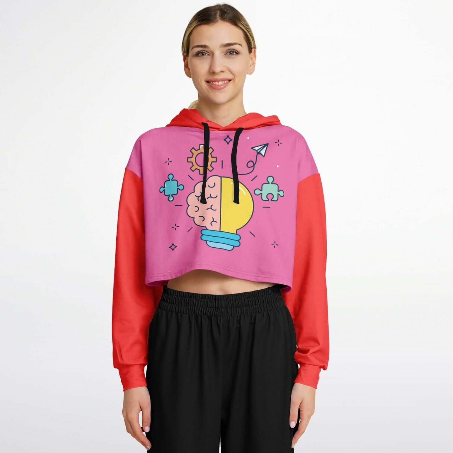 Red & Pink Brain Bulb Cropped Hoodie