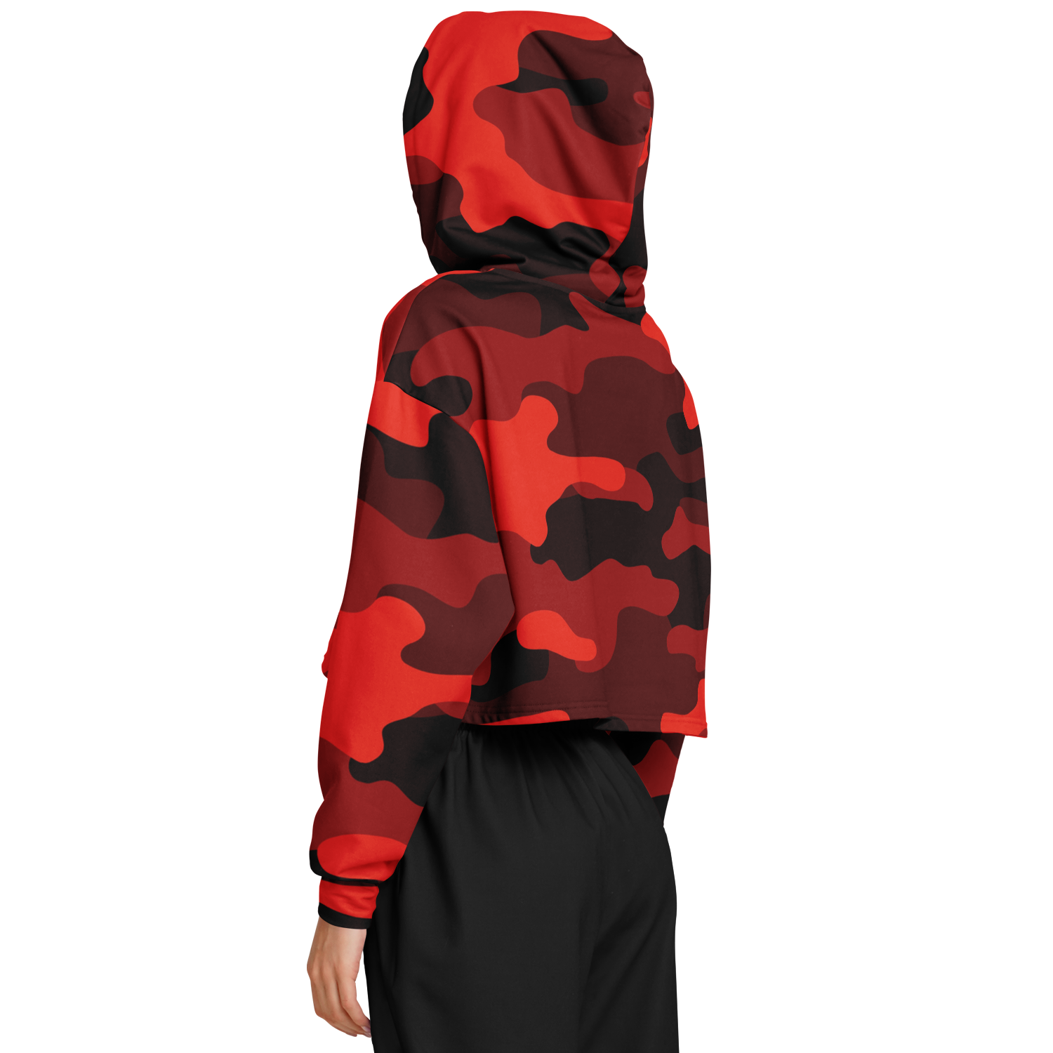 Red Camo Cropped Hoodie For Women