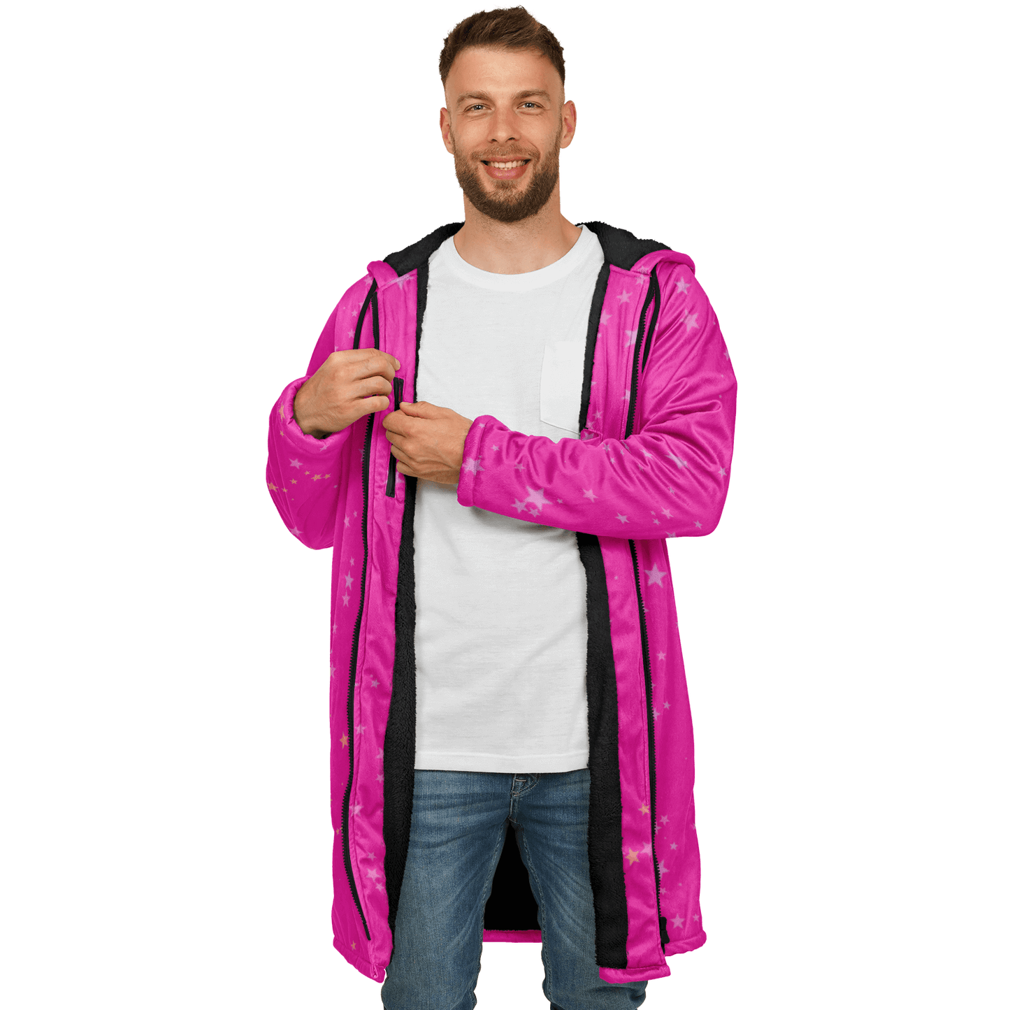 Funky Deep Pink Stars Zipper Cloak | Ribooa