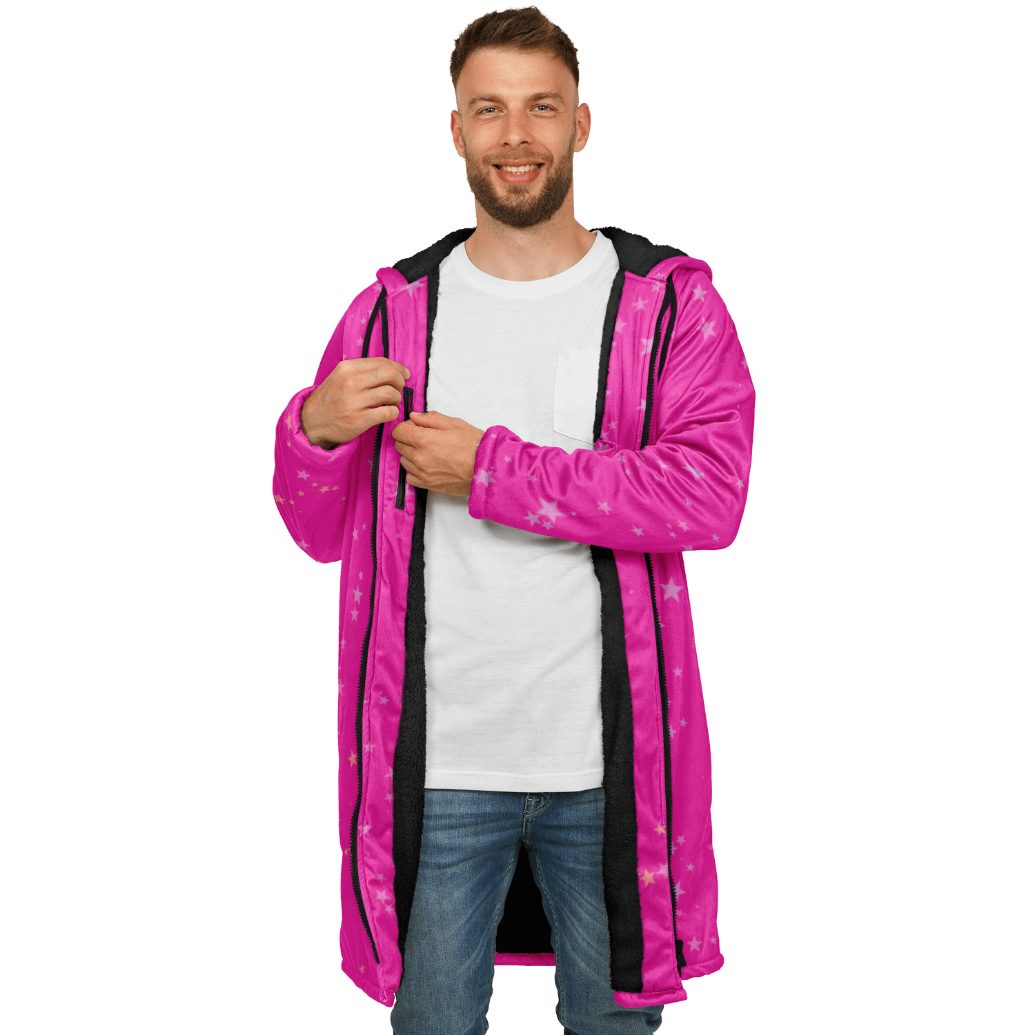 Funky Deep Pink Stars Zipper Cloak | Ribooa