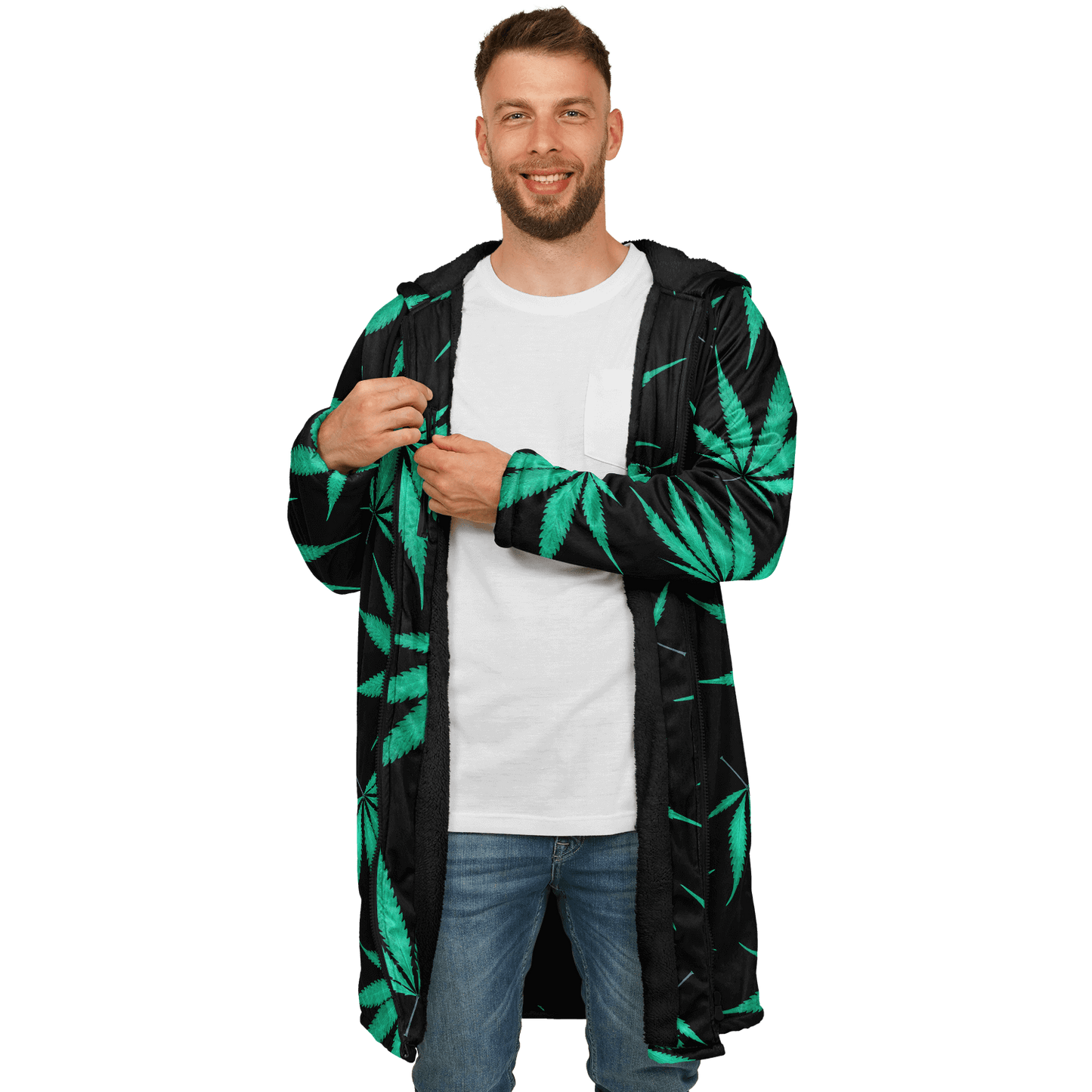 Ganja Cloak | Green Cannabis Leaves on a Black Background