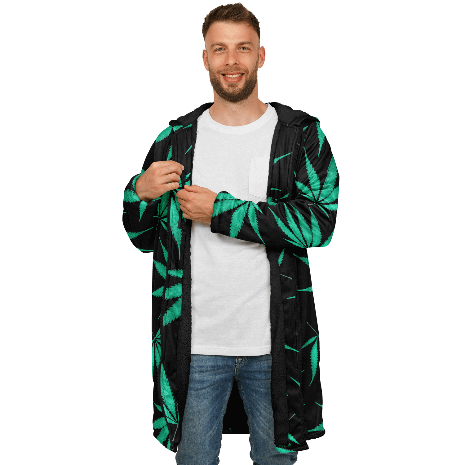 Ganja Cloak | Green Cannabis Leaves on a Black Background