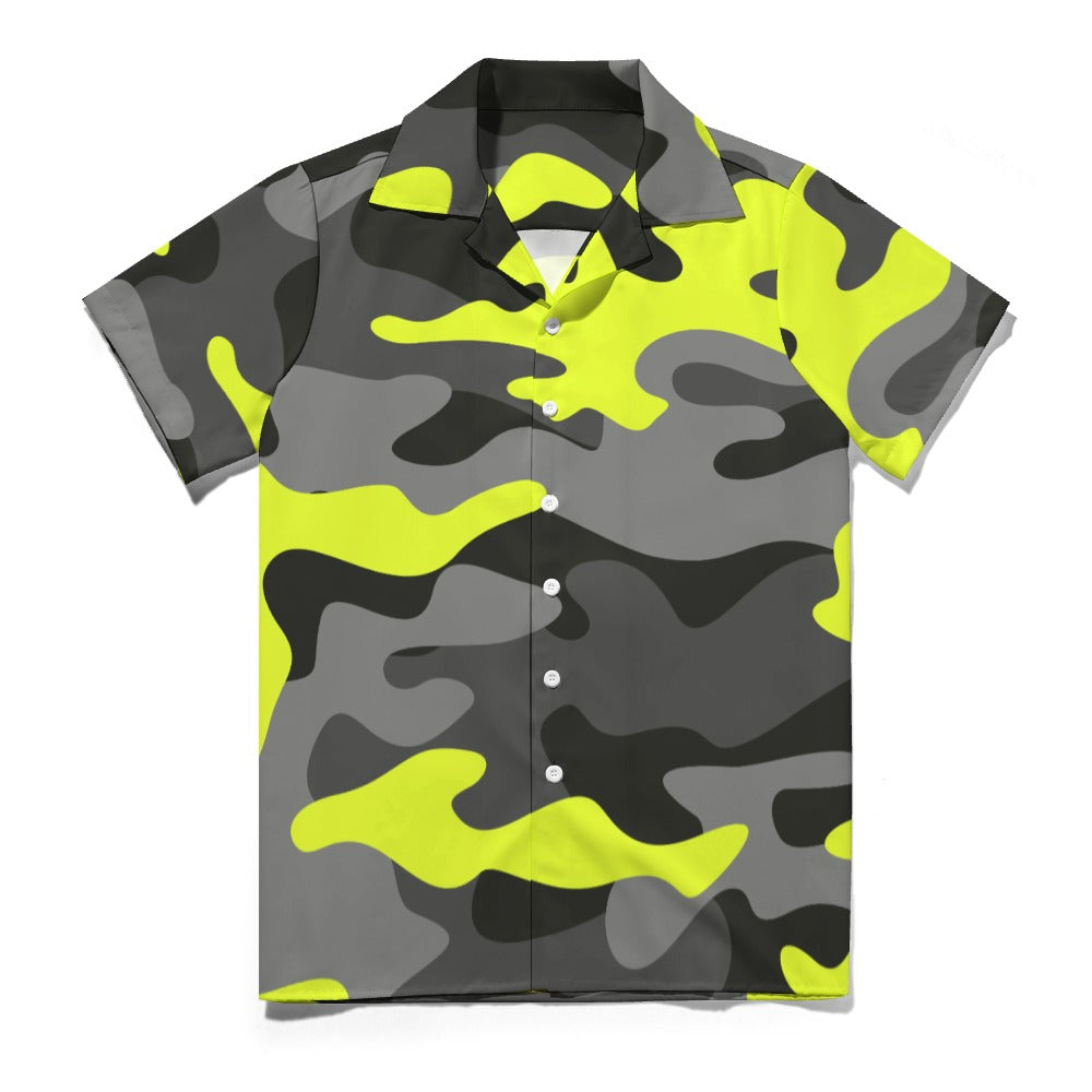 Olive Black & Yellow Camouflage Cuban Collar Shirt