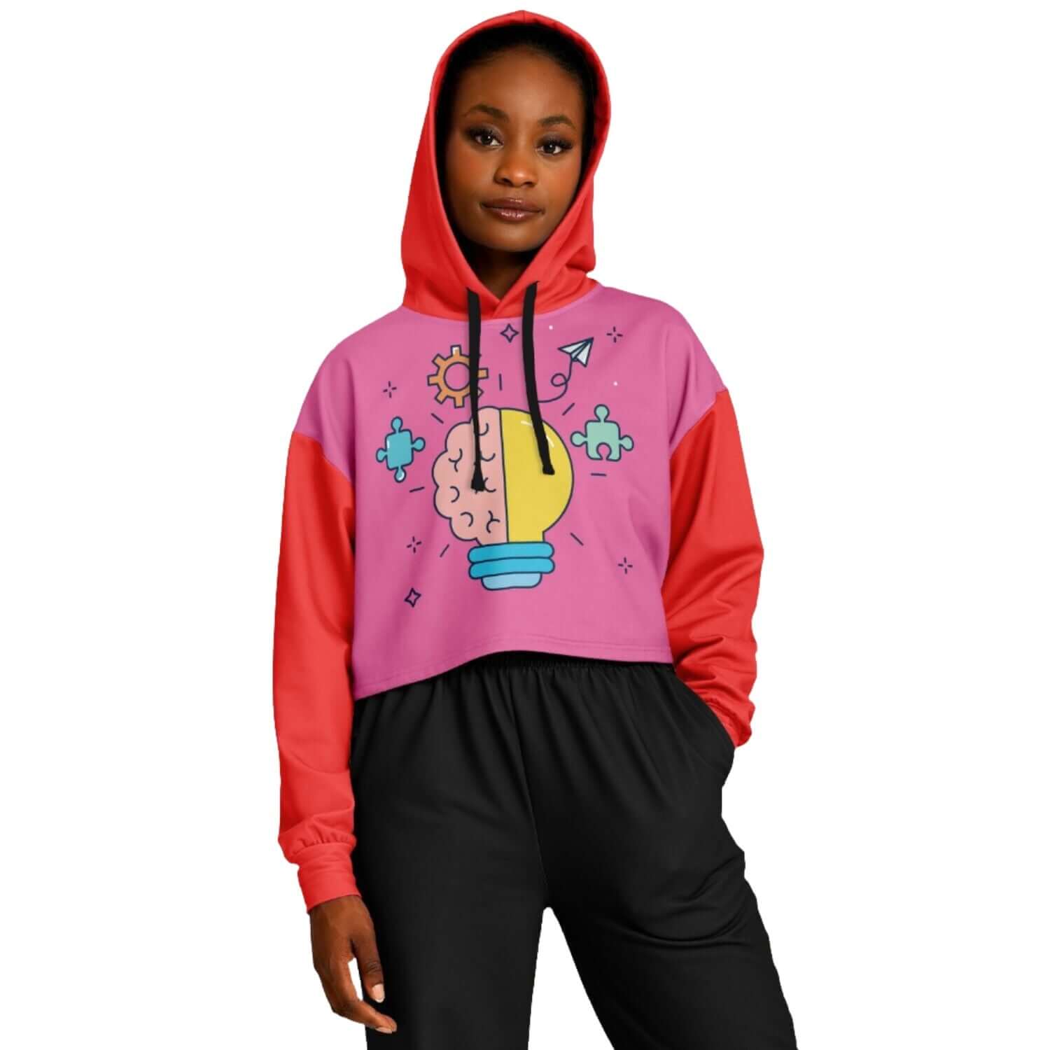 Red & Pink Brain Bulb Cropped Hoodie