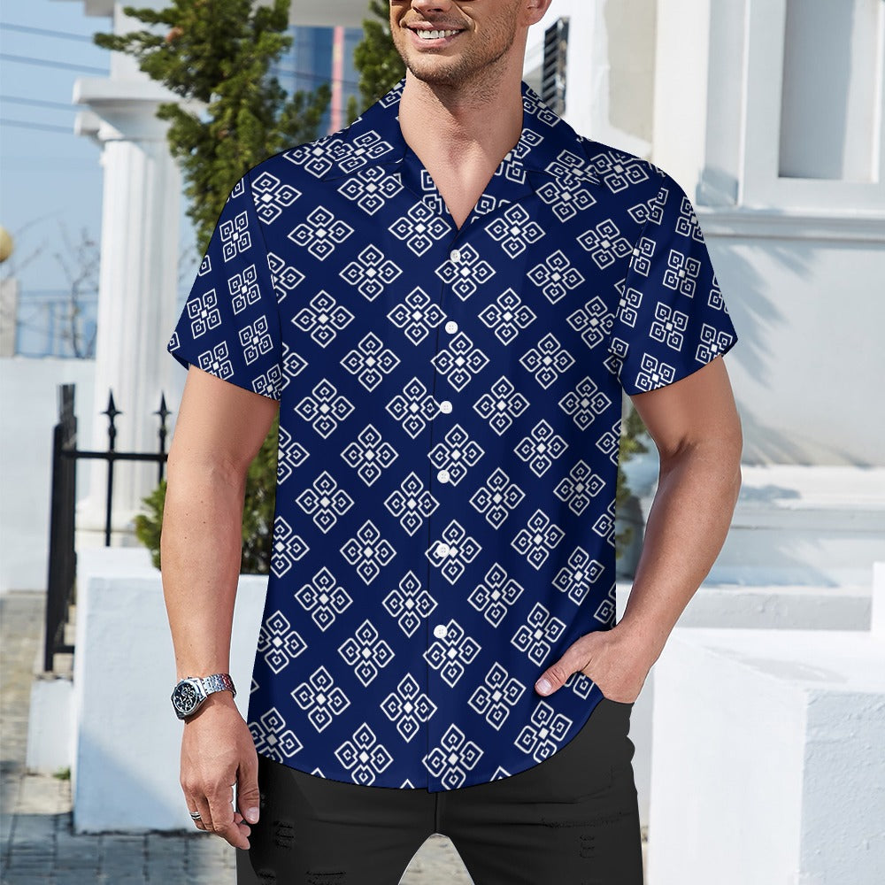 Blue Ethnic Pattern | Cuban Collar Shirt