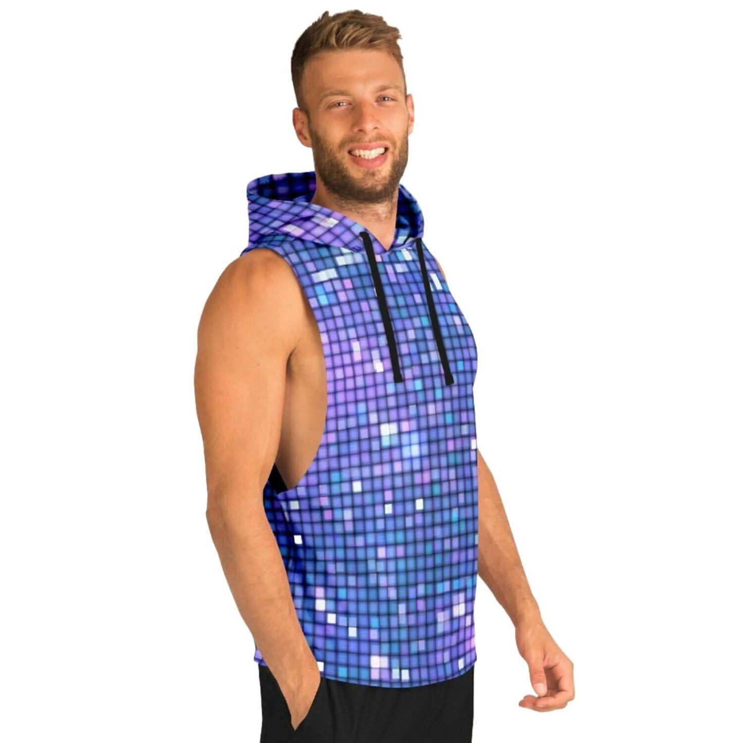 Glittering Blue & Violet Sleeveless Hoodie For Men