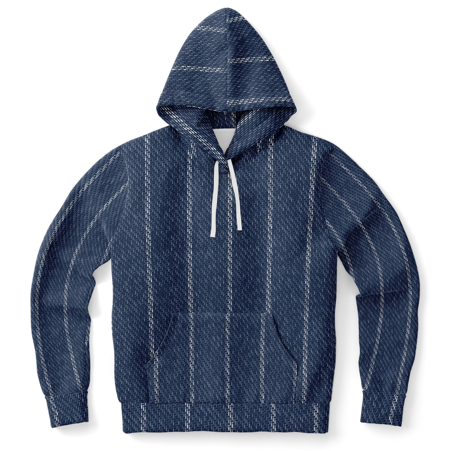 Denim Hoodie | Indigo Blue | Pinstriped Fabric Texture