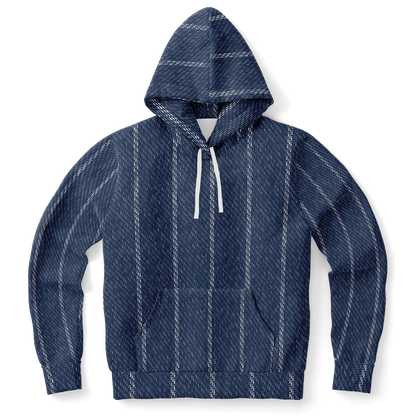 Denim Hoodie | Indigo Blue | Pinstriped Fabric Texture