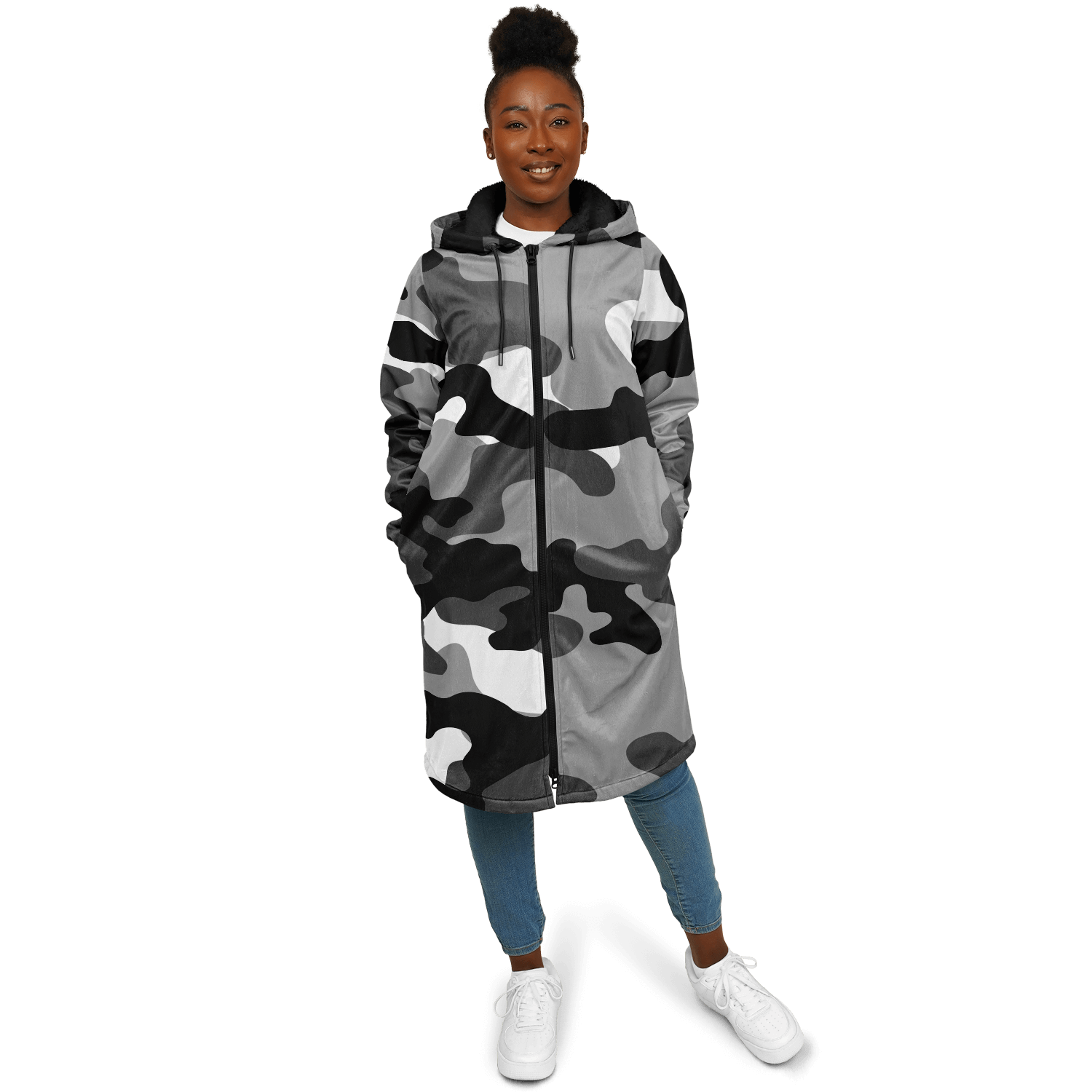 Gray Black & White Camo Cloak With a Zipper